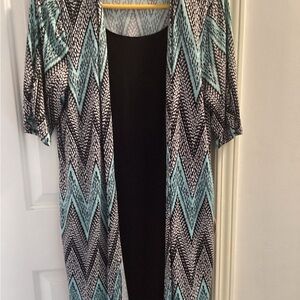 Black Midi Dress with Aqua Chevron Overlay Cover